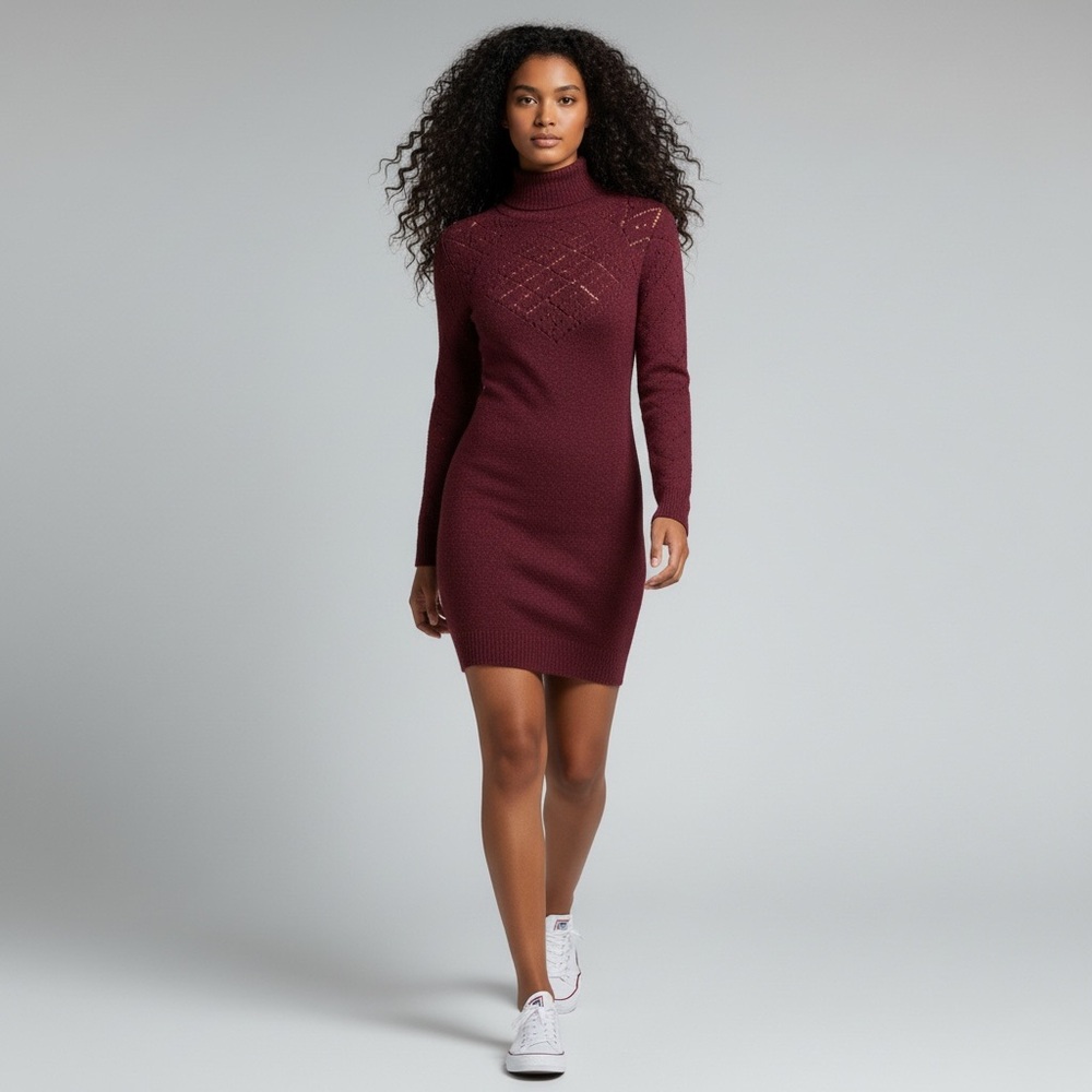 Moda International Vintage Burgundy Turtleneck Rabbit Hair Mini Dress